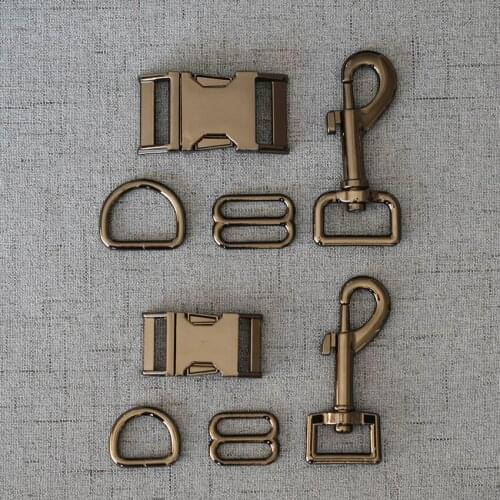 20 Sets 15mm 20mm 25mm Gun Black Metal D Ring Adjuster Belt Buckle Loop Snap Clip Hook For Dog Collar Leash Clasp DIY Accessory