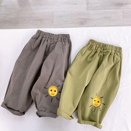 2020 Spring Autumn Kids Pants Casual Smiley Print Elastic Waist Pants for Boys Girls Loose Fashion Korean Trousers 2-6 Years