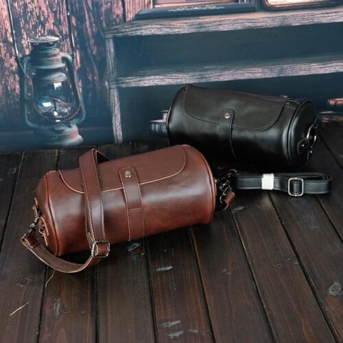 Weysfor New Casual Mens Shoulder Bags PU Leather Barrel-Shaped Crossbody Bags Waterproof Sport Shoulder Bag Coin Purse for Men