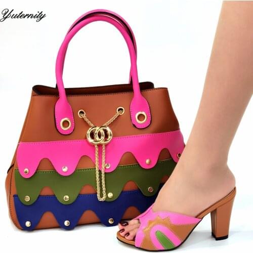 High Quality PU Leather Women Shoes And Purse Set Italian Style High Heels Shoes And Bag Set For Wedding Size 37-43