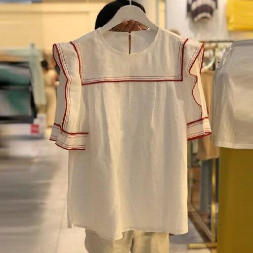 2021 Summer New Girls Fashion Tops Women Casual Elegant Office Korean Cute Short Sleeve White Ruffle T-Shirt Tees Blouse S-XL