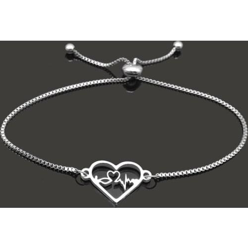 Trendy Chain Heart Beat Bracelets for Women Girls Stainless Steel Charm Bracelet Femme