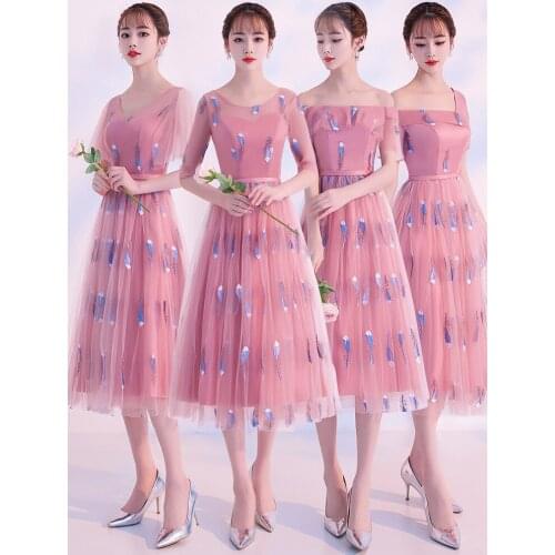 2019 Fashion Dress Pink Gray Chiffon V Neck Dark Pink Bridesmaid Dress for Wedding Party Festive Robe De Soiree Dress