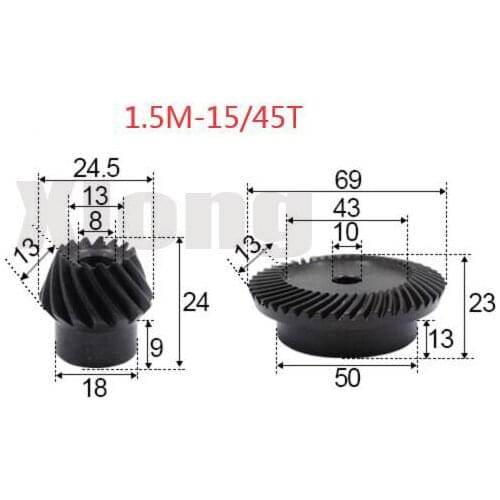 1.5M-15 / 45Teeths 1: 3 Ration Precision Spiral Bevel Gear Spiral Bevel Gear 0.44g