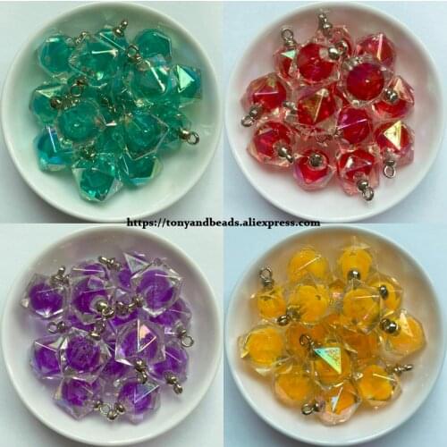 1 Lot = 10pcs )Cube Shape Smooth Bead In Bead Acrylic Small Pendant Size 15mm 8 Colors For Jewelry Making DIY