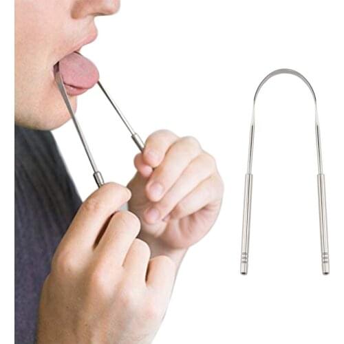 1PC Tongue Scraper Steel Oral Tongue Cleaner Brush Fresh Breath Cleaning Coated Tongue Toothbrush Oral Hygiene Care Tools