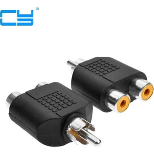 10pcs/lots RCA Male Plug to Dual Two RCA Female Jack Audio Splitter Adapter