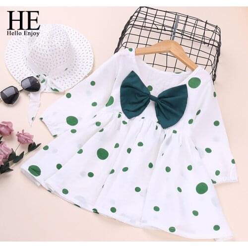 HE Hello Enjoy Girls Dress Children Clothes 2020 New Autumn Baby Girl Princess Dress Big Bow Long-sleeve Holiday Dress+Hat 2PCS