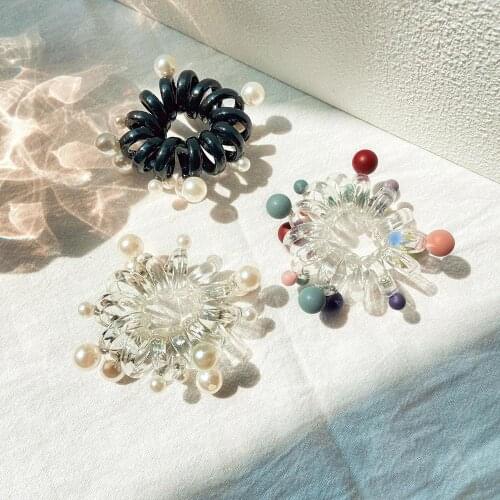 3pcs/set Transparent Elastic Rubber Bands White Colorful Seamless Pearl Head Ring Simple tie head Rubber Band Hair Accessories