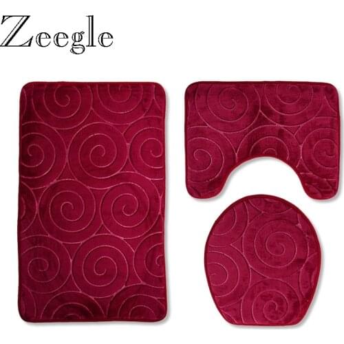 Zeegle Microfiber Mat 3pcs Shower Mats Absorbent Carpet Non-slip Carpets Toilet Rugs Bath Mat Set Foot Mats Red Bath Rug