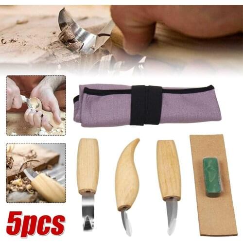 5Pcs Wood Carving Knife Chisel Woodworking Cutter Hand Tool Set Peeling Woodcarving Sculptural Spoon Carving Cutter Tools