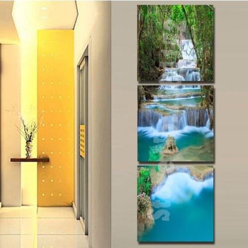 5D DIY Diamond Painting Nature Landscape waterfall Diamond Painting Cross Stitch 3pcs/set Needlework Mosaic Home Decorative A65