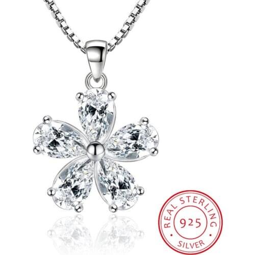 925 Sterling Silver Jewelry AAA CZ Zirconia Plum blossom Flower Pendant Necklace For Women Gift 45cm Chain choker kolye S-N148