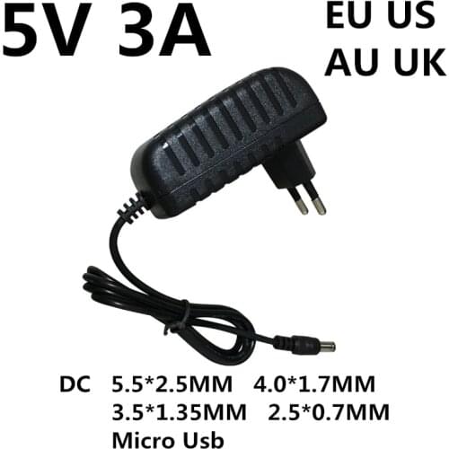 1pcs DC 5V 3A 3000MA Micro Usb Ac/dc Power Adapter EU US AU UK Plug Charger Supply 5V3A For Raspberry Pi Zero Tablet Pc