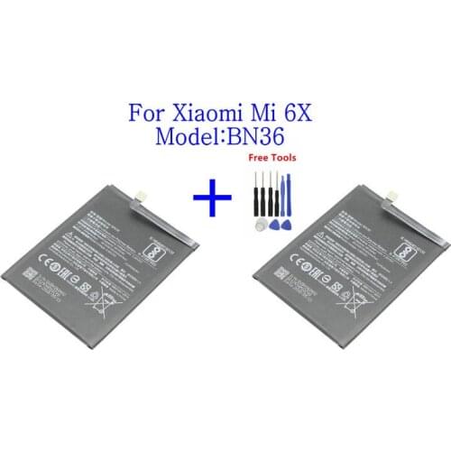 2x 3010mAh Replacement battery for Xiaomi Mi 6X BN36 Battery Replacement For Xiaomi Mi 6X BN36 Batteries + Repair Tools kit