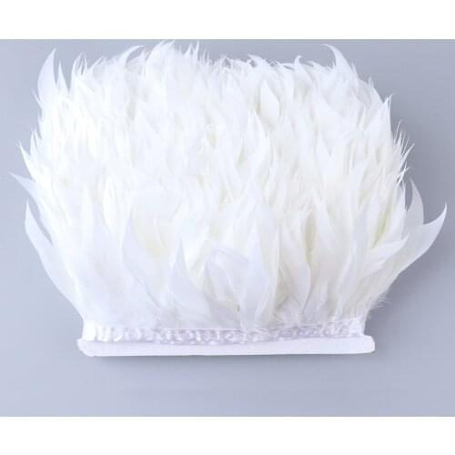 White Goose Feather Trim Trimming Natural Geese Feather Fringe Lace Width 10-13cm Wedding Plumes Dresses Sewing Fabric for bulk
