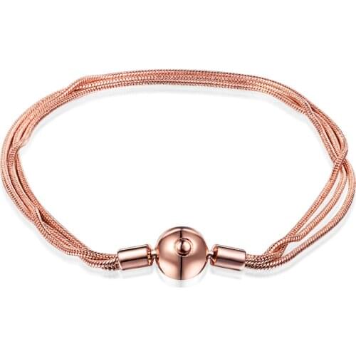 2021 New 925 Sterling Silver Jewelry Rose Gold Moments Multi Snake Chain Bracelets for Women Charms Bracelets & Bangles Pulseras