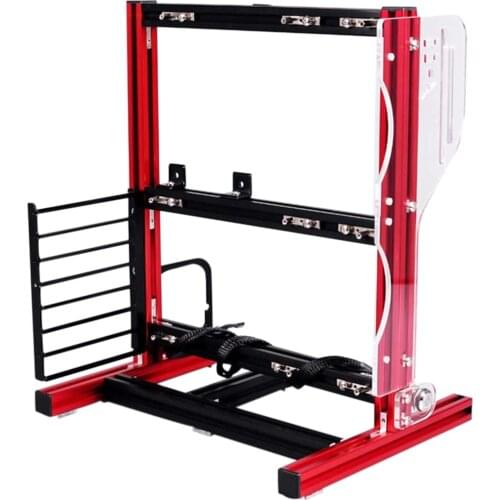 DIY Portable Computer Motherboard Case Rack ATX/M-ATX/ITX Vertical Metal Frame Open Water-cooled Chassis Set - Red Black