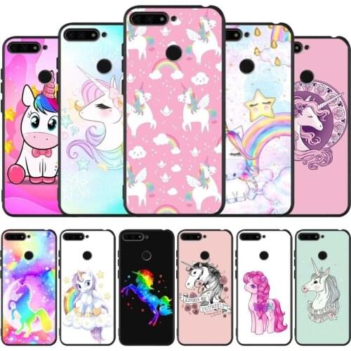 Rainbow unicorn black Silicone Phone Case For honor 30 20 Pro 8 8X 9 10 20 Lite Mate 10 20 30 Lite Pro cover