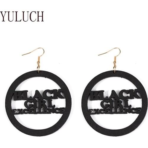 YULUCH Wooden earrings black girl excellence talent letter pendant accessories woman wood hollow jewelry special gift women earr