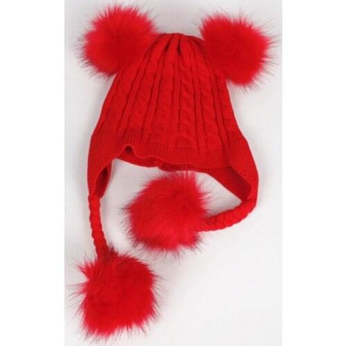 3-8T Toddler Kids Baby Girl Hat Cute Braid Wool Ball Design Winter Warm Cotton Hat Cap With Fake Braids