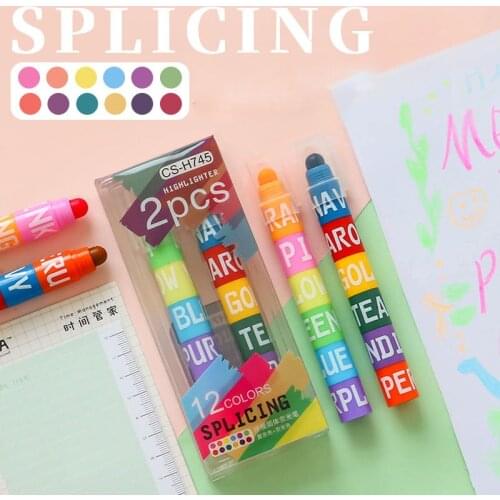 Splicing 6-Color Bullet Fluorescent Highlighter Pen Retro Color Marker Pen DrawSingle Text Focus Marker Pens for School Office