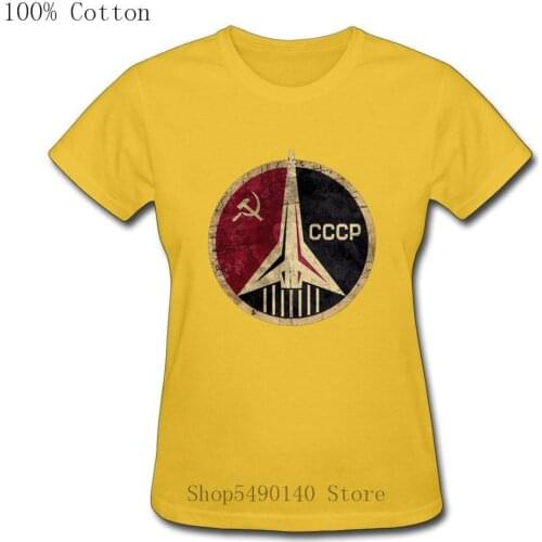 Retro T Shirt CCCP Russia Soviet Union USSR Era Space Station Women Summer New Casual Interkosmos Girl Tshirt Space Shuttle Tees