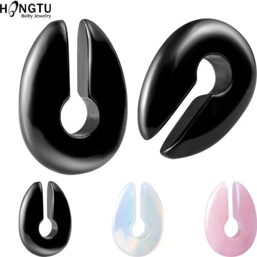 HONGTU-2PC Keyhole Stone Ear Weights Plug Tunnels Expander Gauge Piercing Body Jewelry 2G 0G 00G Stretcher Earrings Fashion Gift