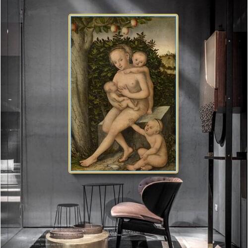Citon Canvas Art Oil Painting Lucas Cranach《Caritas》Artwork Poster Picture Wall Decor Modern Home Living room Decoration