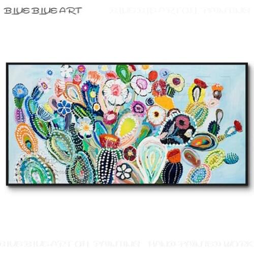 Skilled Artist Hand-painted High Quality Modern Cactus Oil Painting on Canvas Rich Colors Beauty Flowers Cactus Oil Painting
