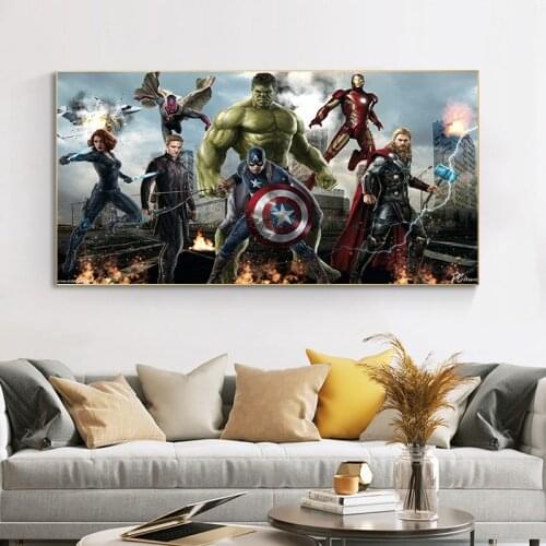 Superhero Comic Canvas Print Wall Art Painting Picture Hulk Iron Man Spiderman Poster Bedroom Living Room Decoration Mural