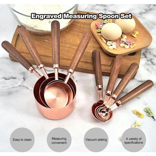 Stainless Steel Kitchen Baking Measuring Cup Walnut Handle Bartending Scale Measuring Spoon Set Cooking Tool Measuring Spoon