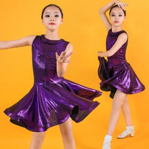Latin/Cha Cha/Rumba/Samba Dance Dress Glossy For Girls Tango Ballroom Round Neck Practice Dance Clothing Free Shipping