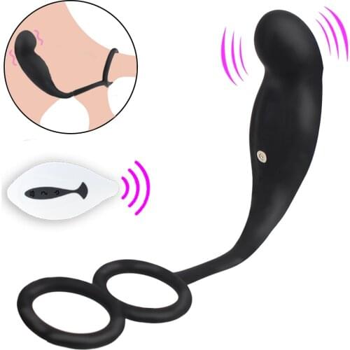 10 Mode Prostate Massager With Penis Ring Delay Ejaculation Sex Toys For Men Vibratory Anal Plug Remote Control Adult Products