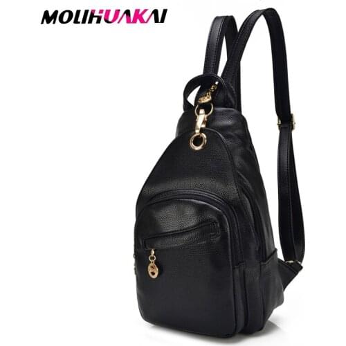 Molihuakai 2020 Women Leather Backpacks Zipper Female Chest Bag Travel Back Pack Ladies Bagpack School Bags For Teenage Girls