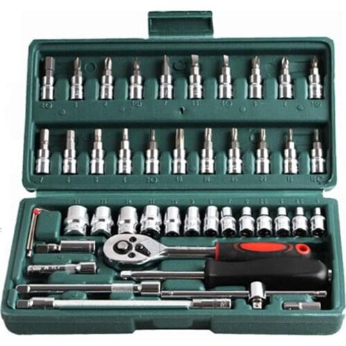 46pcs Hand Tools Ratchet Wrench Set 1/4 Drive Ratcheting Spanner Socket Wrench Bit Combo Set Car Repair Tools