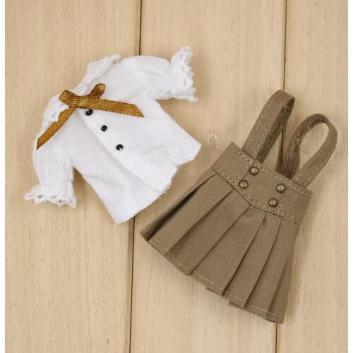 Outfits for Middie Blyth doll puff sleeve shirt with strap skirt suit for 20cm 1/8 BJD