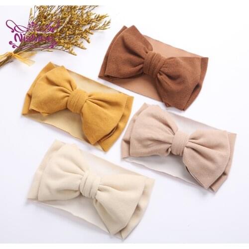 Nishine 19*12 CM Infant Soft Comfortable Imitation Cashmere Elastic Headband Solid Color Handmade Bowknot Baby Hairband Kid Gift