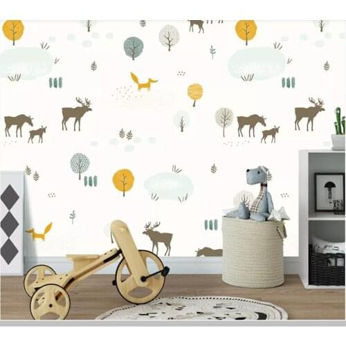 Elk tree fox cartoon animal wallpaper mural papel de parede,living room tv sofa wall children bedroom wall papers home decor