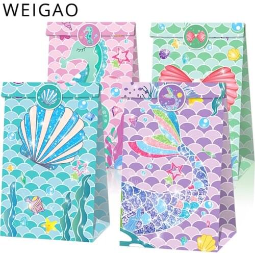 12pcs Mermaid Tail Gift Bags Little Mermaid Birthday Party Decorations girl Candy Biscuit Packaging Box Bag Baby Shower Supplies