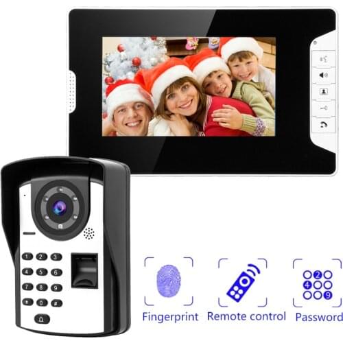 New 7" Video Door Phone Wired Intercom Systtem Fingerprint With Password Unlock Rainproof IR camera