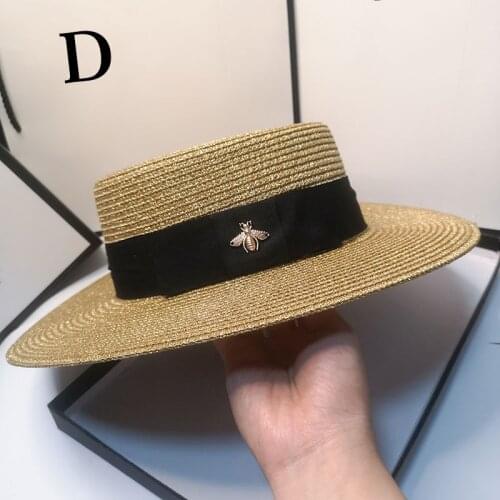 HT261 Ladies Sun Hats Small Bee Straw Hat European and American Retro Gold Braided Hat Female Sunshade Flat Cap Visors Hat