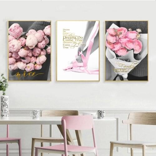 Nordic Flowers and Ballet Dancers Family Sweet Inspirational Wall Art Canvas Painting Poster Print Picture Living Room Décor