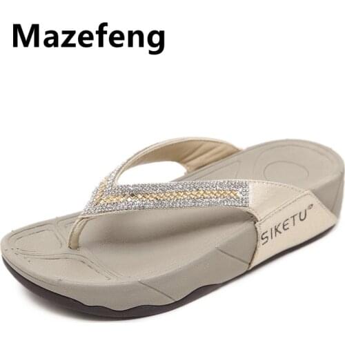 Beach Slides 2021 New Lady Girls Sequin Flatform Wedge Shoes Comfortable Black Simple Breathable High Quality Woman Shoes 35-41