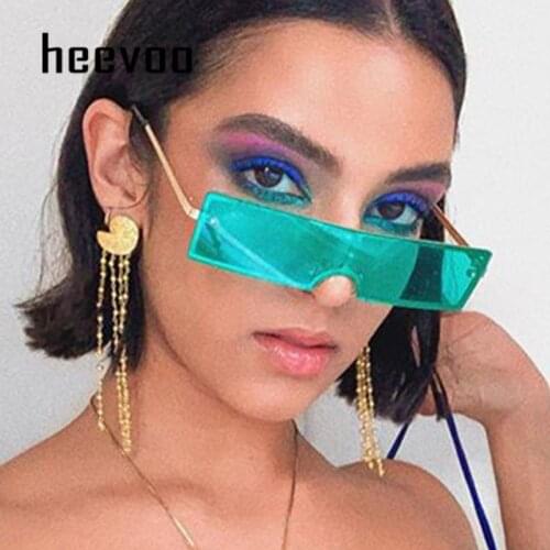 Summer Style Sunglasses Female Green Blue Sun Glasses Ladies Retro Small Rectangle One Piece Square Sunglasses