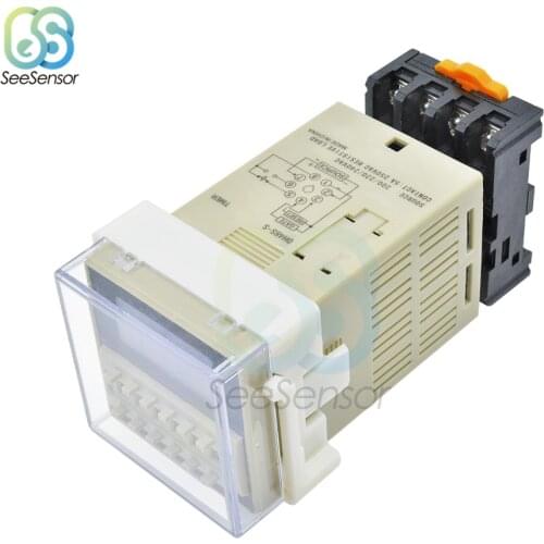 AC 220V 110V DC 24V 12V DH48S-S Programmable Double Time Delay Relay with Socket Base 0.1S-9.9S 1S-99S 0.1M-9.9M 1M-99M 0.1H-99H