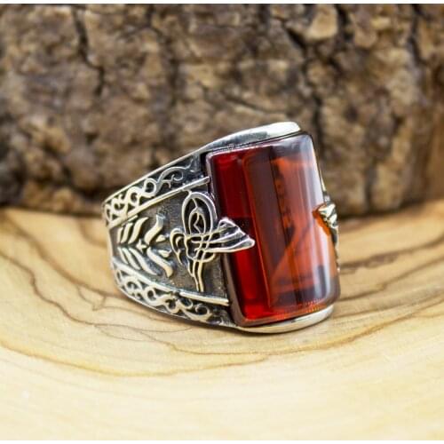 925 Sterling Silver Ring for Men Red Zircon Stone Agate Onyx Jewelry fashion vintage Gift Mens Rings All Size Made in Turkey