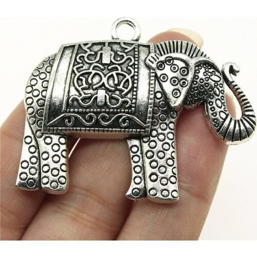 WYSIWYG 2pcs 38x48mm 2 Colors Antique Bronze Big Elephant Pendant Big Lucky Elephant Charm Big Elephant Charm