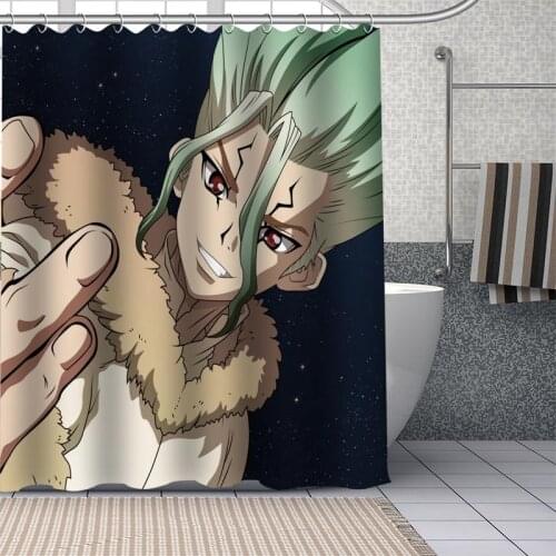 Anime Dr. Stone Custom Pattern Polyester Bath curtain Waterproof Shower Curtains Geometric Bath Screen Printed Curtain for B