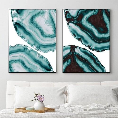 Green Stone Geometric Color Block Bedroom Nordic Mural Art Painting Living Room Triptych Decorative Painting Frameless Painting